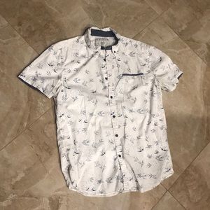 Bird Print Short Sleeve Button-up